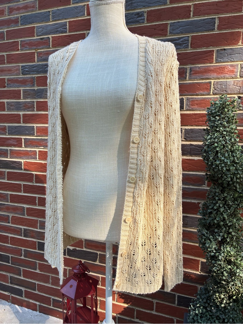 Bobbie Brooks knit leaf lace Button Cardigan Sweater. Made in Korea
